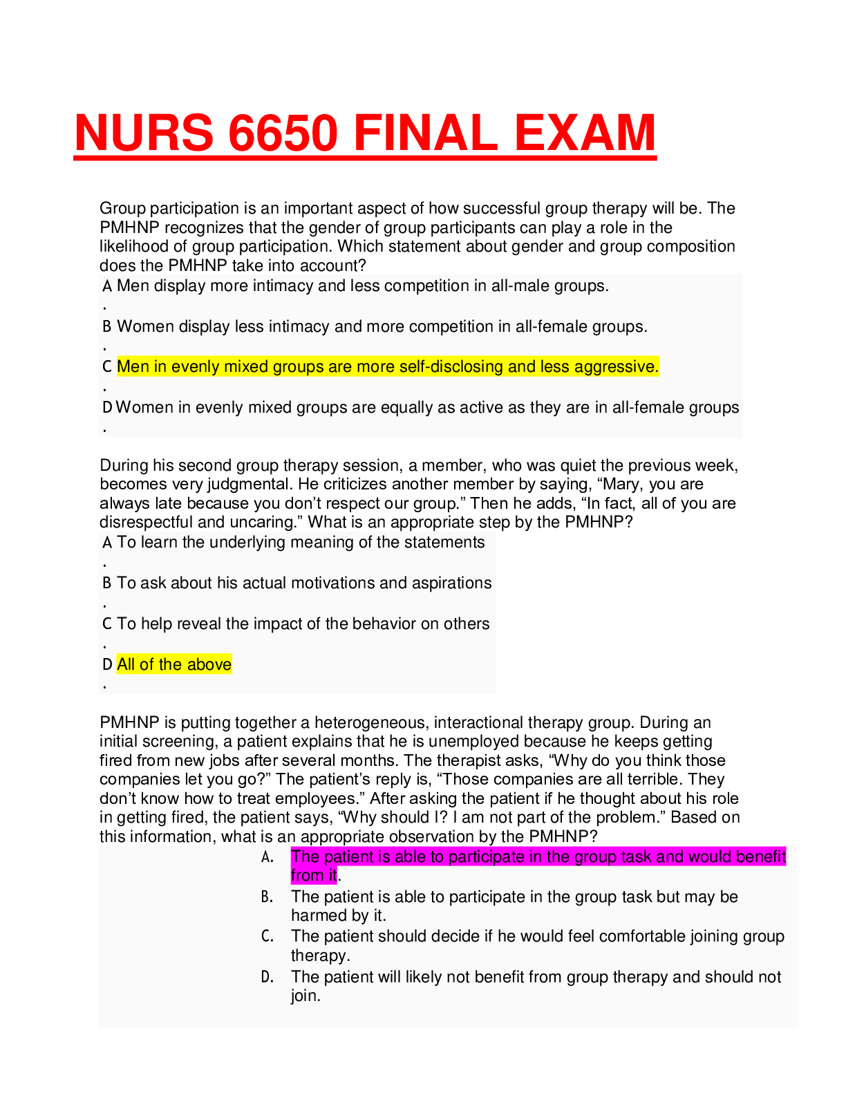 Preview image for WALDEN UNIVERSITY NURS 6650 FINAL EXAM QUESTIONS AND ASWERS